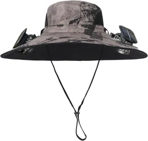 Men Women Wide Brim Sun Hats with 2 Solar Fan Waterproof Breathable Bucket Hat Outdoor Fishing Hat for Hiking Camping