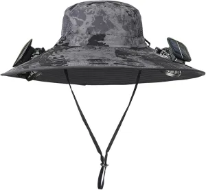 Men Women Wide Brim Sun Hats with 2 Solar Fan Waterproof Breathable Bucket Hat Outdoor Fishing Hat for Hiking Camping