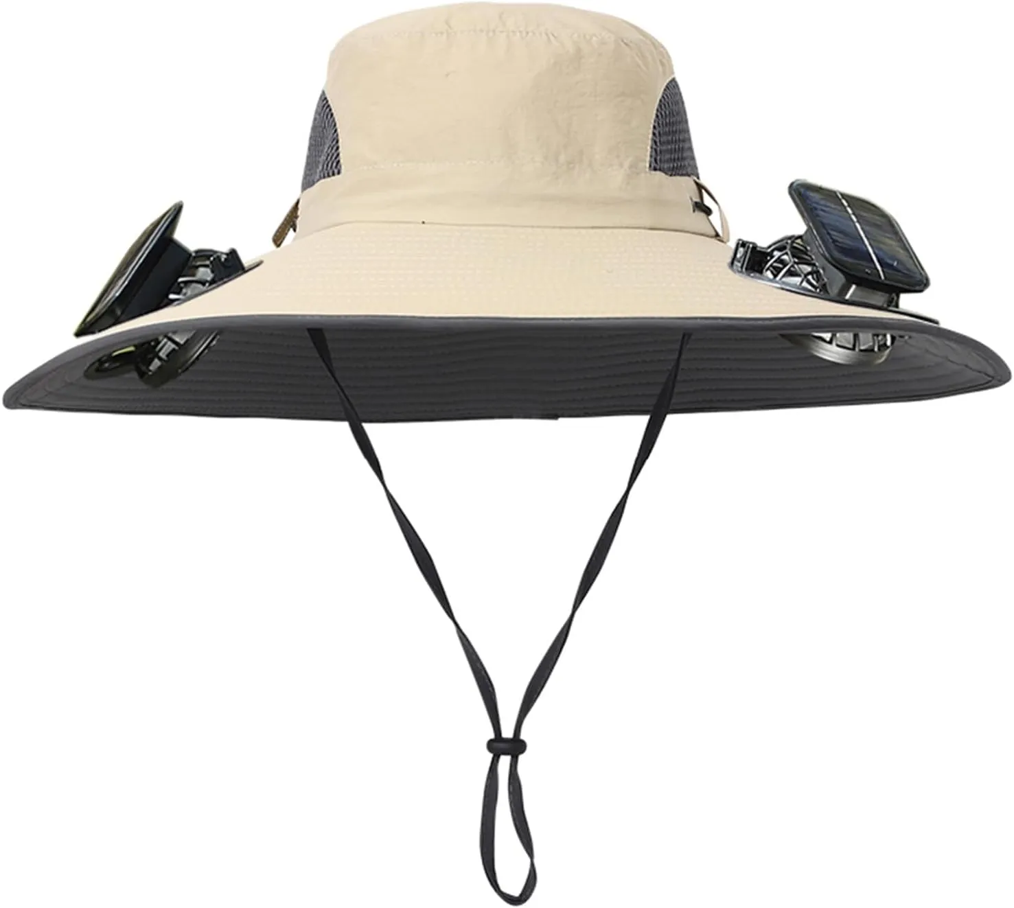 Men Women Wide Brim Sun Hats with 2 Solar Fan Waterproof Breathable Bucket Hat Outdoor Fishing Hat for Hiking Camping