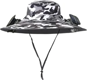Men Women Wide Brim Sun Hats with 2 Solar Fan Waterproof Breathable Bucket Hat Outdoor Fishing Hat for Hiking Camping