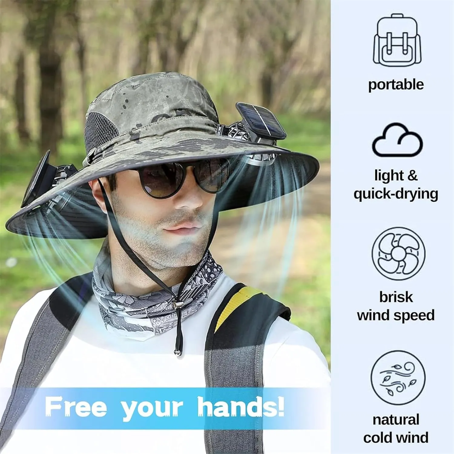 Men Women Wide Brim Sun Hats with 2 Solar Fan Waterproof Breathable Bucket Hat Outdoor Fishing Hat for Hiking Camping