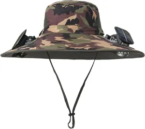 Men Women Wide Brim Sun Hats with 2 Solar Fan Waterproof Breathable Bucket Hat Outdoor Fishing Hat for Hiking Camping