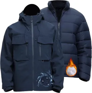 Men's 3 in 1 Waterproof Winter Jackets Ski Warm Snow Rain Coat Puffer Liner Hood Windbreaker