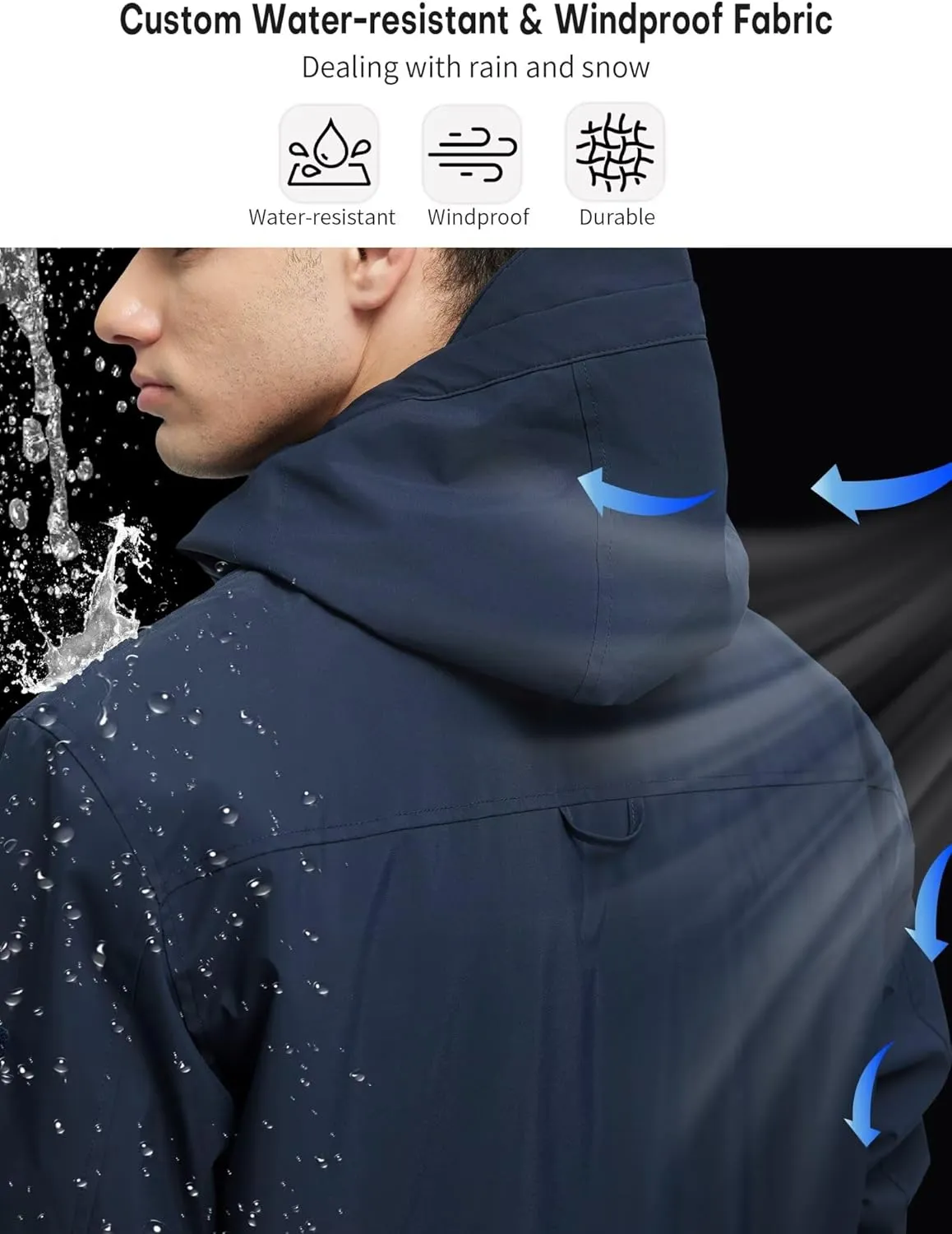 Men's 3 in 1 Waterproof Winter Jackets Ski Warm Snow Rain Coat Puffer Liner Hood Windbreaker