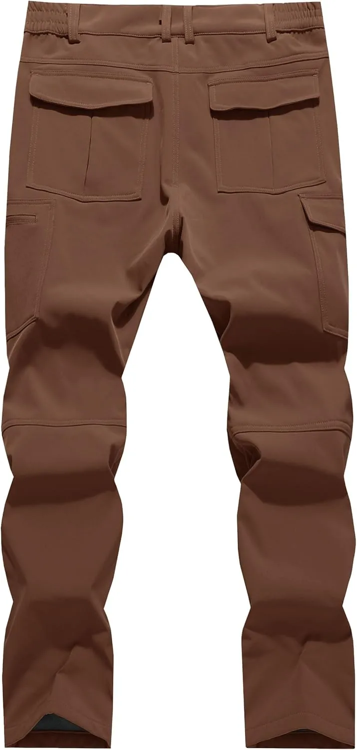 Men's Fleece Lined Outdoor Hiking Pants Waterproof Softshell Insulated Snow Ski Winter Camping Fishing Pants