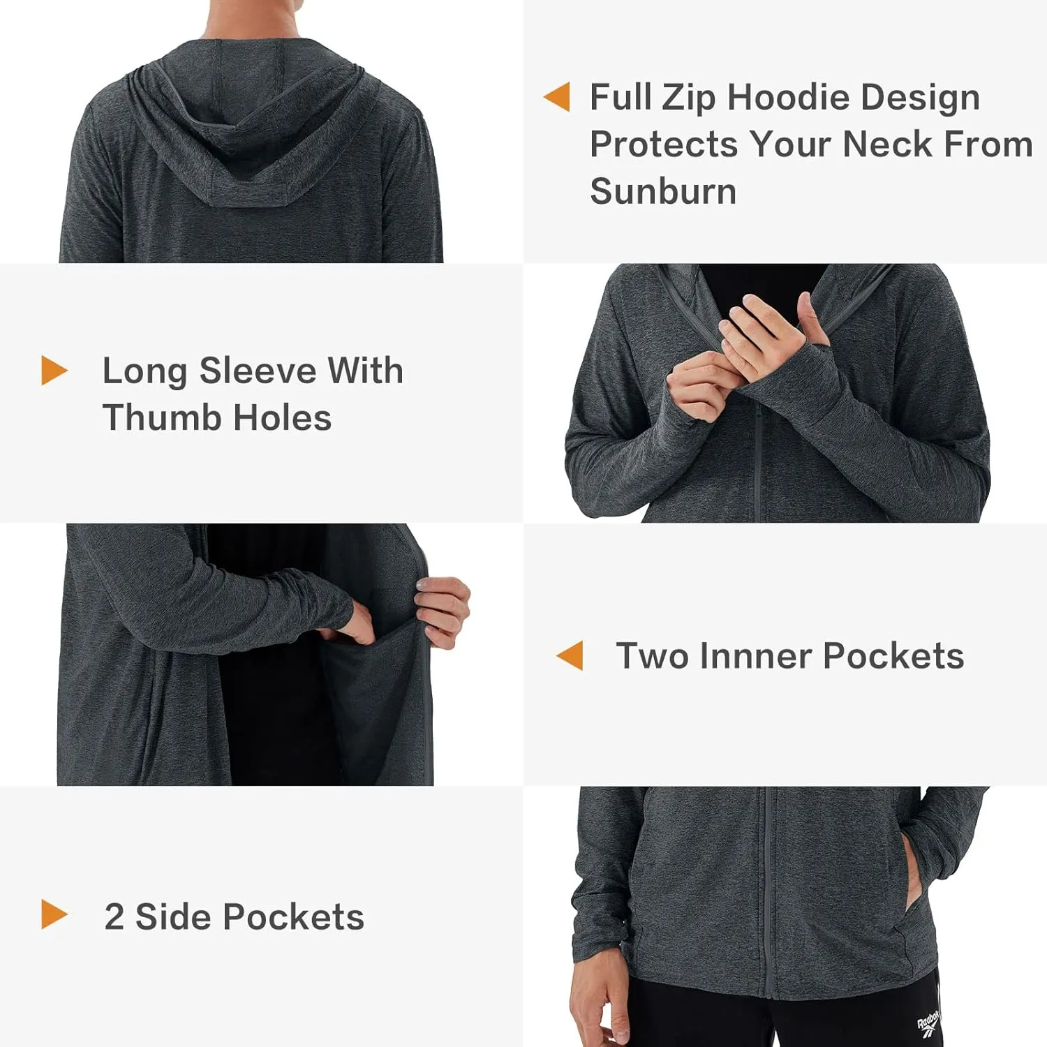 Men's Full Zip Workout Athletic Jackets Lightweight Running Jacket Breathable Hooded Jacket with Thumb Holes