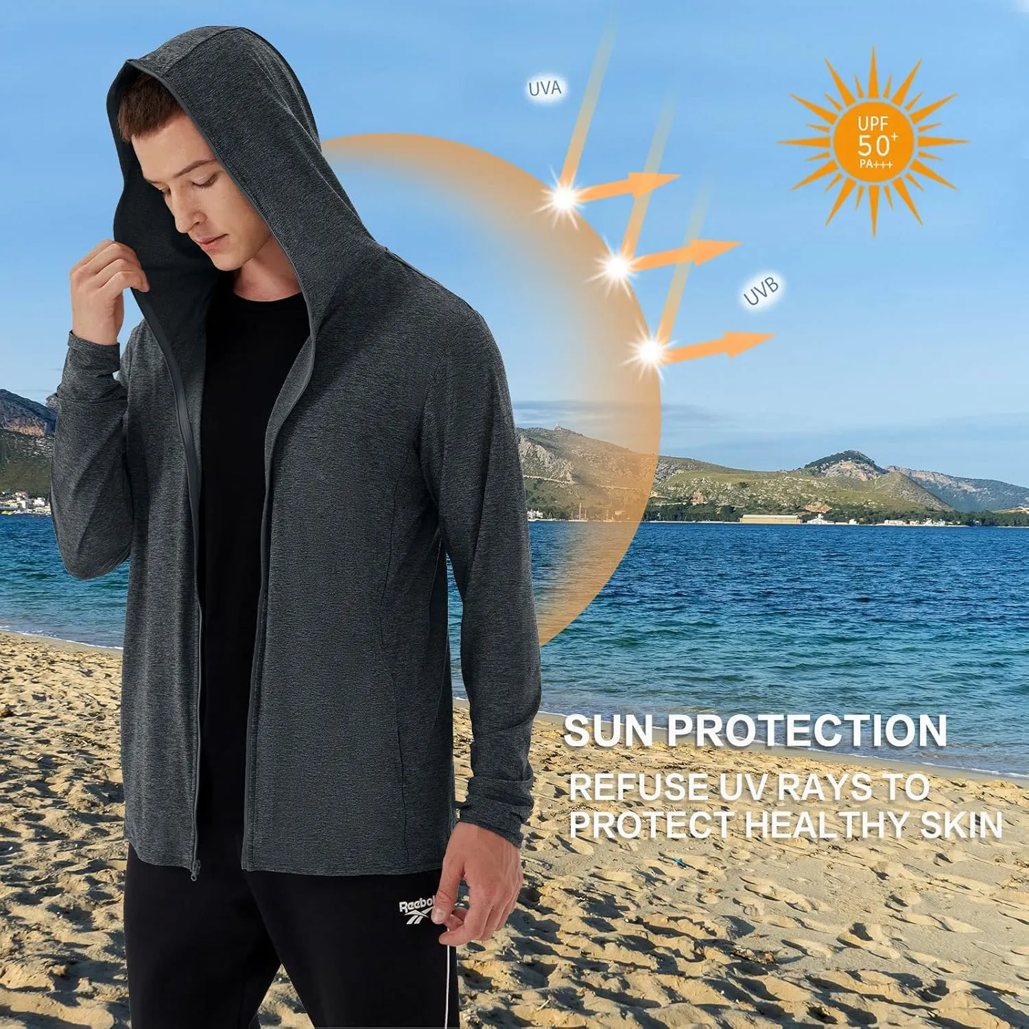 Men's Full Zip Workout Athletic Jackets Lightweight Running Jacket Breathable Hooded Jacket with Thumb Holes