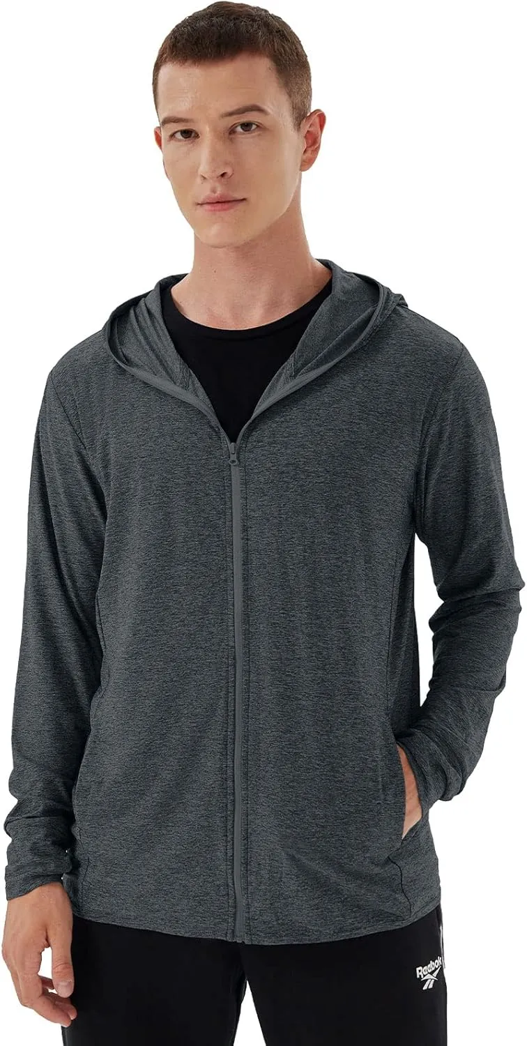 Men's Full Zip Workout Athletic Jackets Lightweight Running Jacket Breathable Hooded Jacket with Thumb Holes