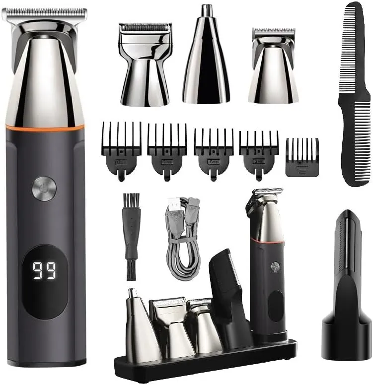 Mens Hair Clippers, 5 in 1 Grooming Kit Hair Beard Trimmer for Men Rechargeable Electric Shaver Body Trimmer Eyebrow Nose Ear Waterproof