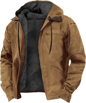 Mens Heavyweight Winter Hoodie Jacket Stylish Zip Up Warm Fleece Sherpa Lined Coats With Pockets, S-8XL