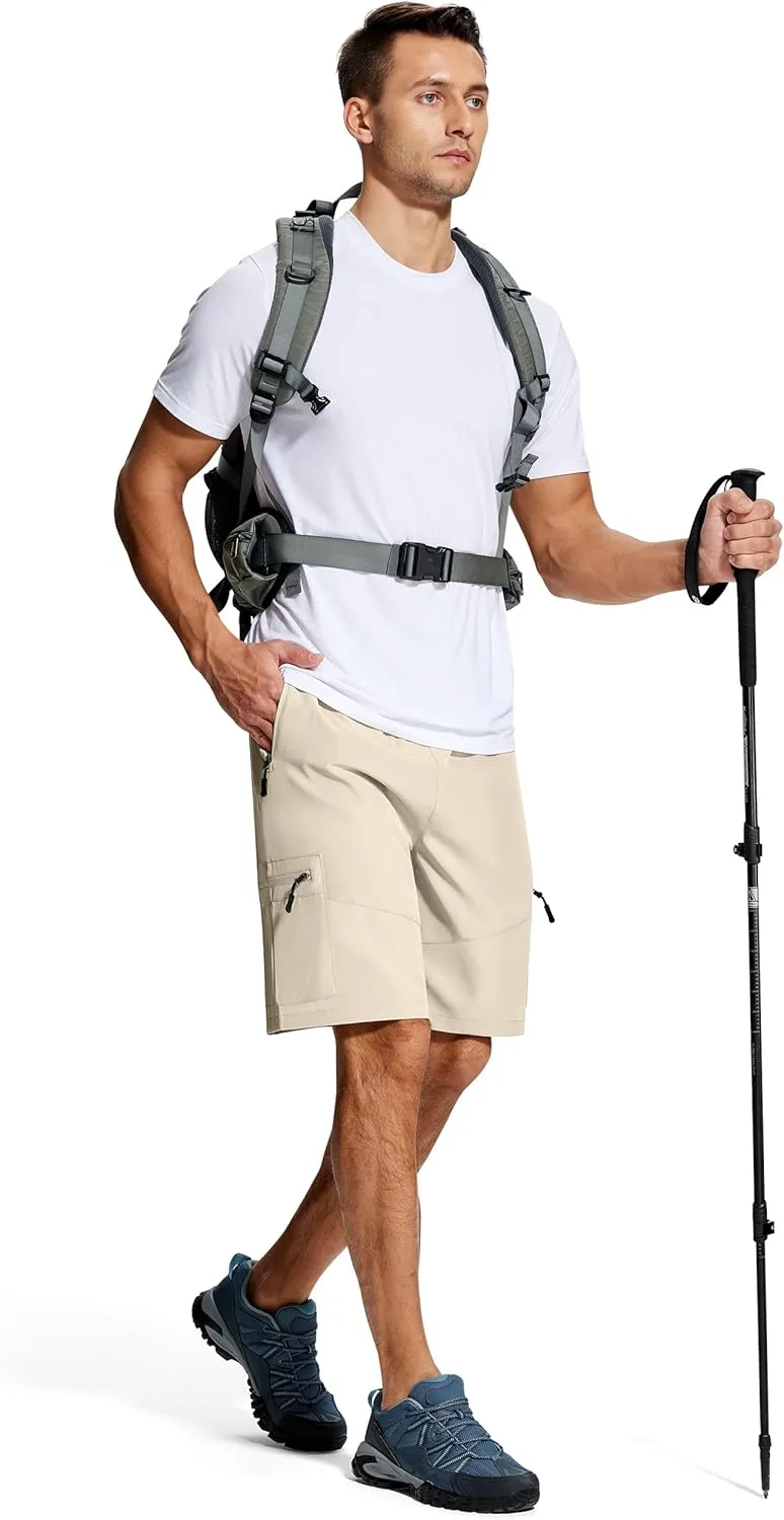 Mens Hiking Cargo Shorts 9 Inch with Zipper Pockets Quick Dry Stretch Lightweight Drawstring for Outdoor Fishing