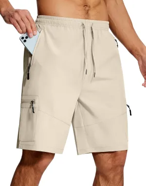 Mens Hiking Cargo Shorts 9 Inch with Zipper Pockets Quick Dry Stretch Lightweight Drawstring for Outdoor Fishing