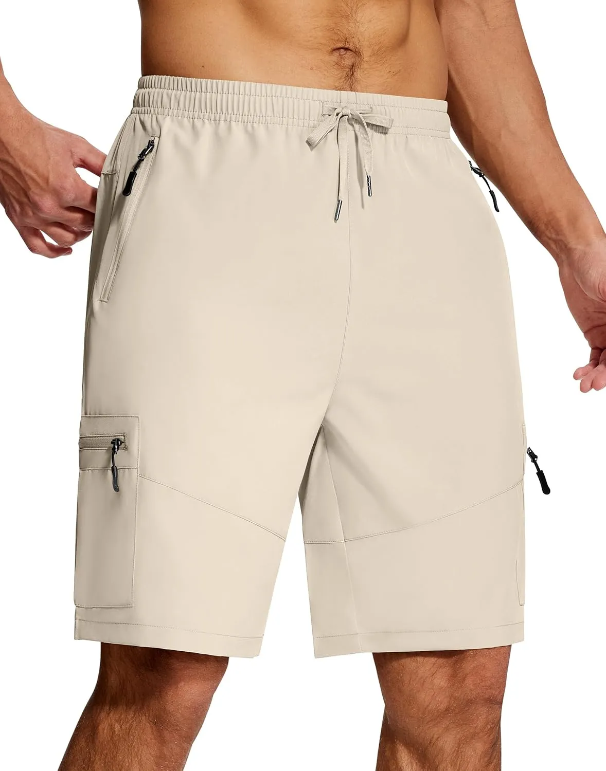 Mens Hiking Cargo Shorts 9 Inch with Zipper Pockets Quick Dry Stretch Lightweight Drawstring for Outdoor Fishing