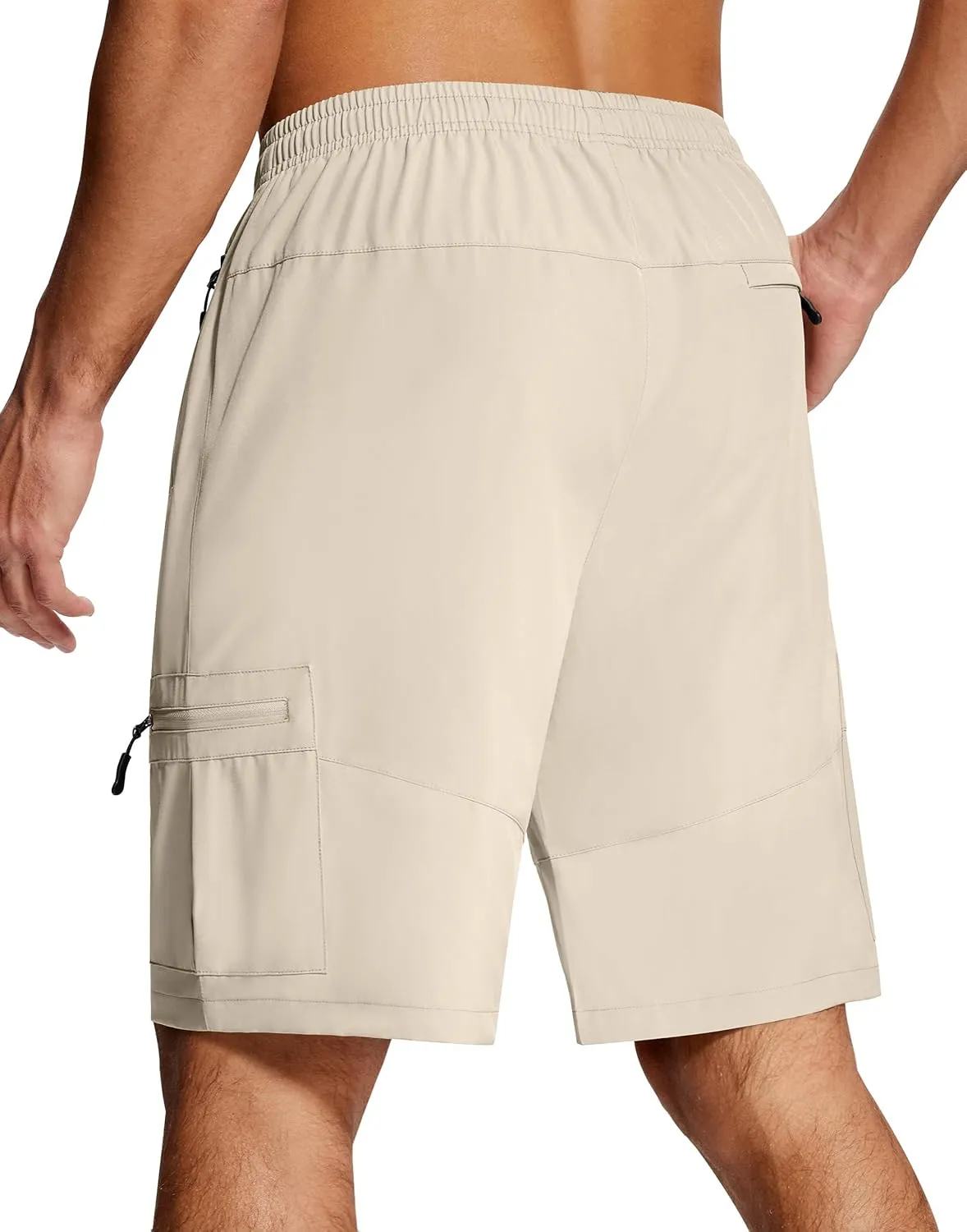 Mens Hiking Cargo Shorts 9 Inch with Zipper Pockets Quick Dry Stretch Lightweight Drawstring for Outdoor Fishing