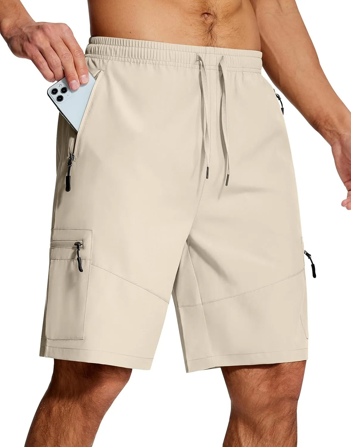 Mens Hiking Cargo Shorts 9 Inch with Zipper Pockets Quick Dry Stretch Lightweight Drawstring for Outdoor Fishing