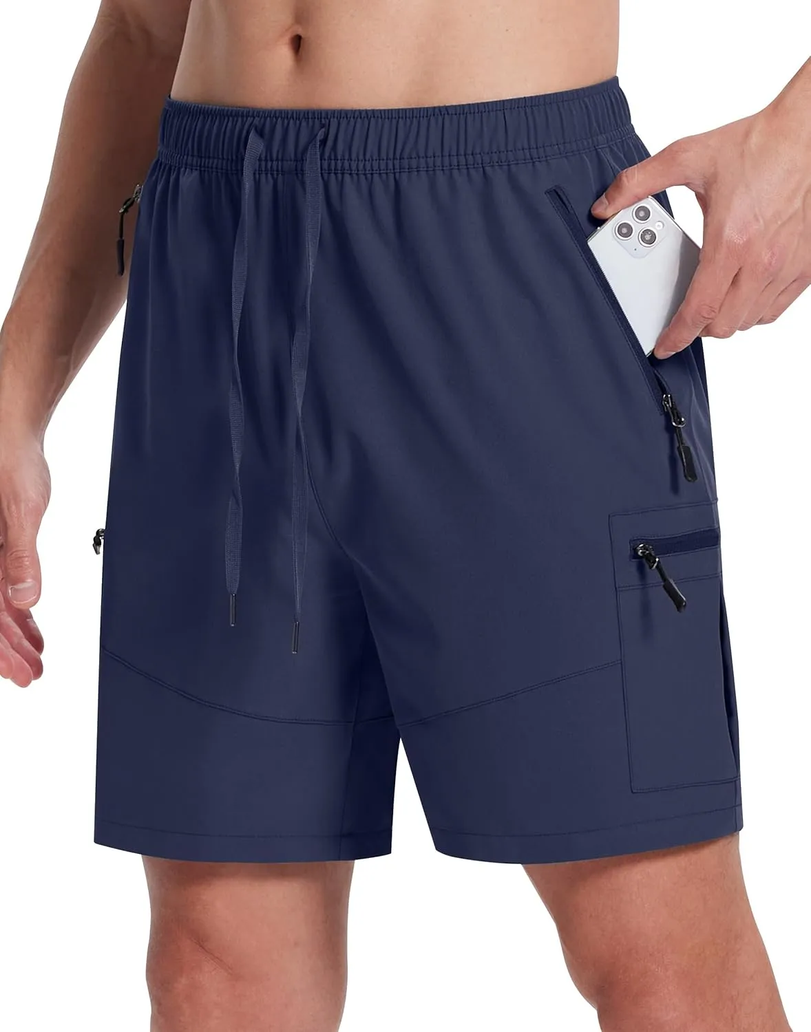 Mens Hiking Cargo Shorts with Zipper Pockets 7" Quick Dry Lightweight Drawstring Shorts for Summer Outdoor Golf Casual