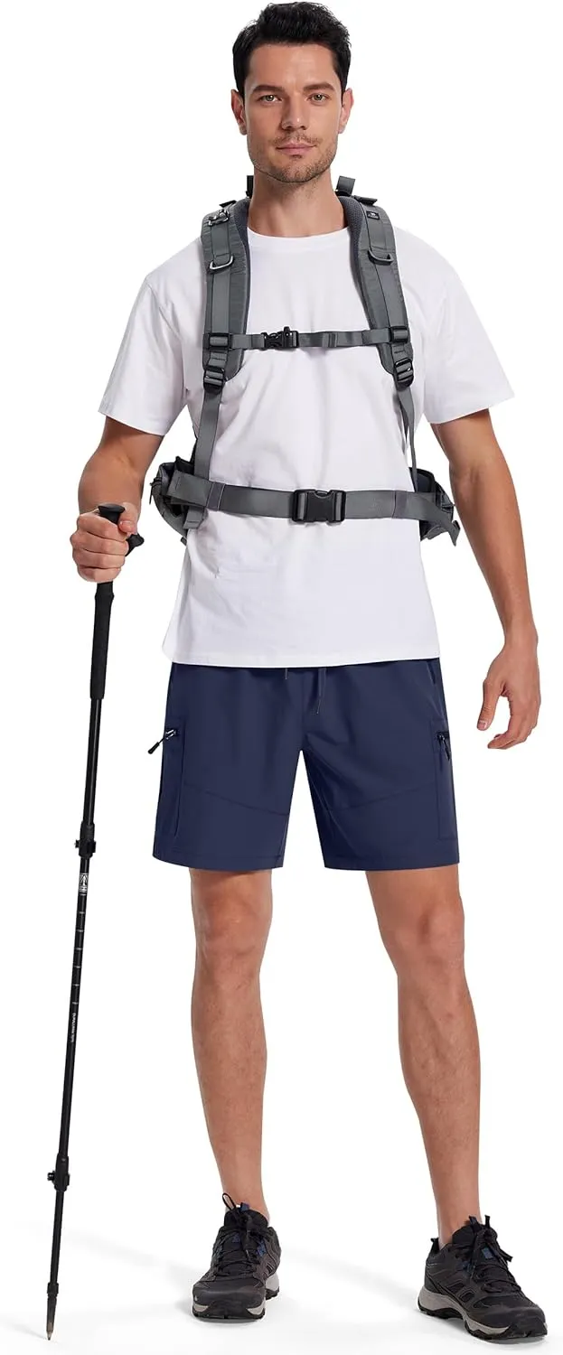 Mens Hiking Cargo Shorts with Zipper Pockets 7" Quick Dry Lightweight Drawstring Shorts for Summer Outdoor Golf Casual