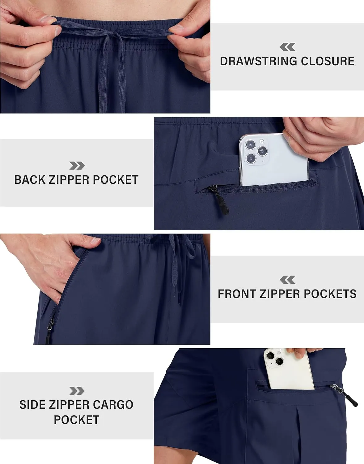 Mens Hiking Cargo Shorts with Zipper Pockets 7" Quick Dry Lightweight Drawstring Shorts for Summer Outdoor Golf Casual