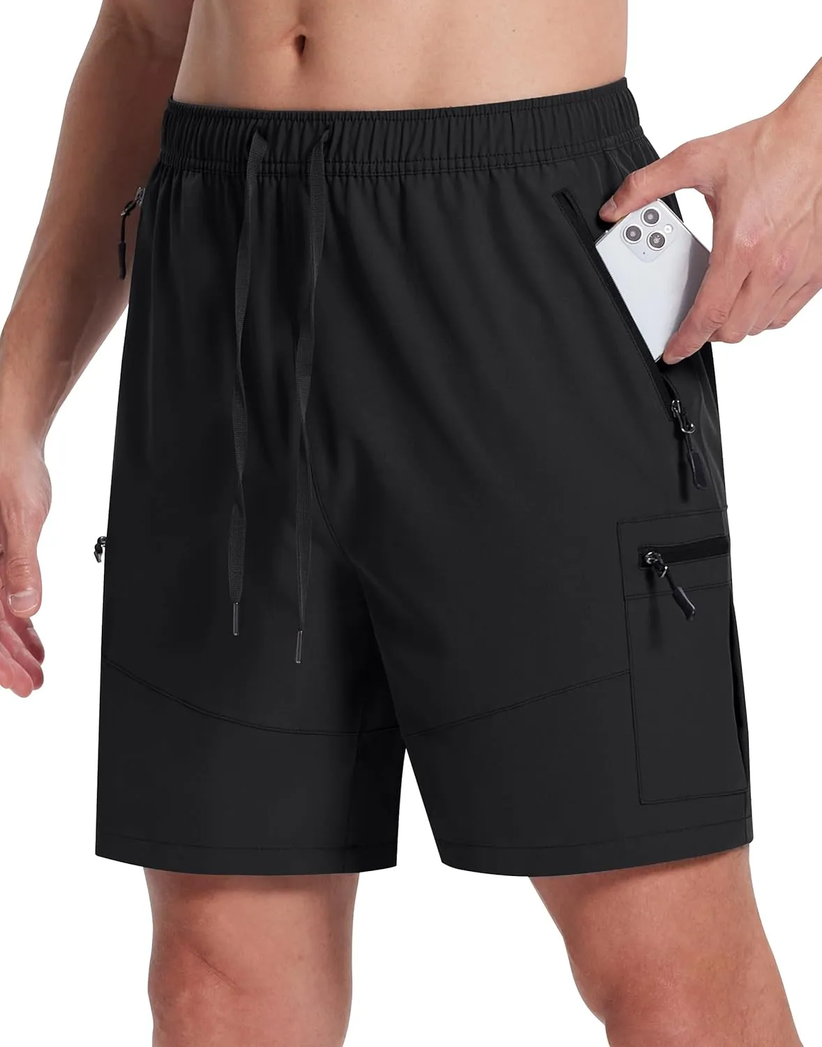 Mens Hiking Cargo Shorts with Zipper Pockets 7" Quick Dry Lightweight Drawstring Shorts for Summer Outdoor Golf Casual