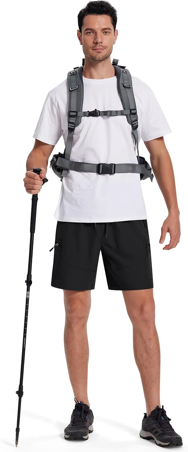 Mens Hiking Cargo Shorts with Zipper Pockets 7" Quick Dry Lightweight Drawstring Shorts for Summer Outdoor Golf Casual