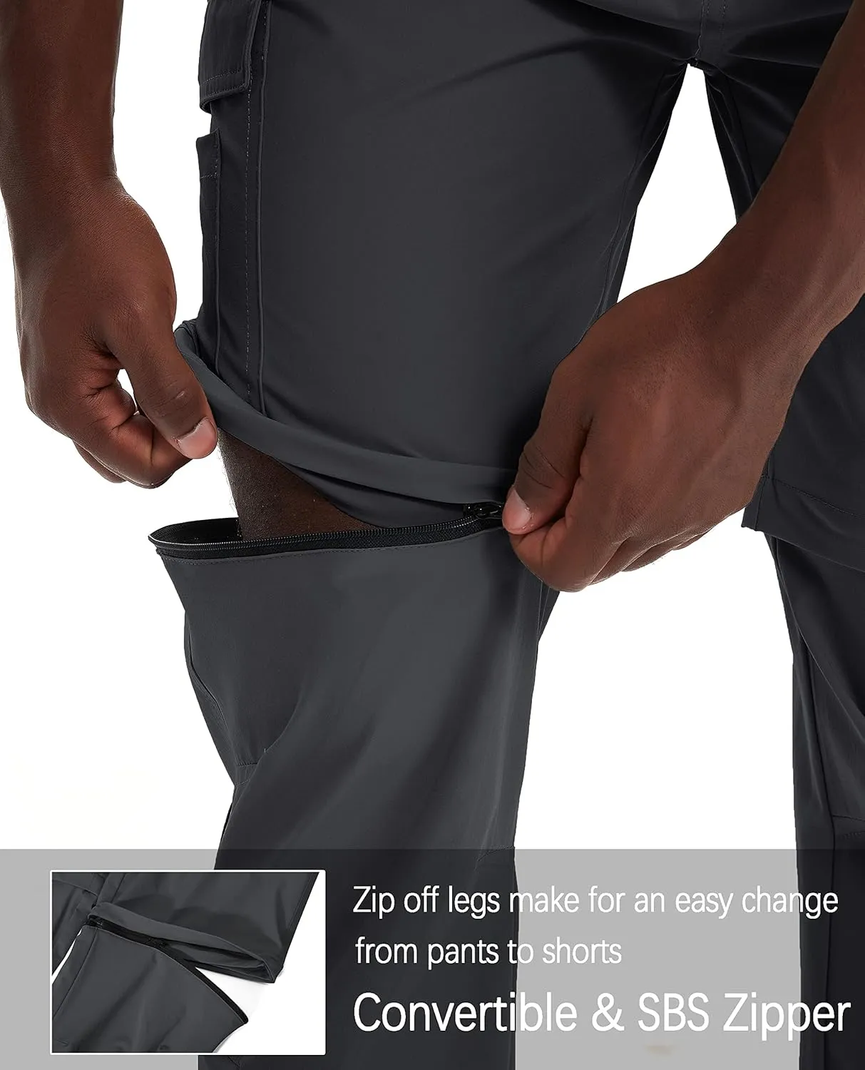 Mens Hiking Convertible Pants Waterproof Lightweight Quick Dry Zip Off Fishing Outdoor Cargo Work Trekking Trousers