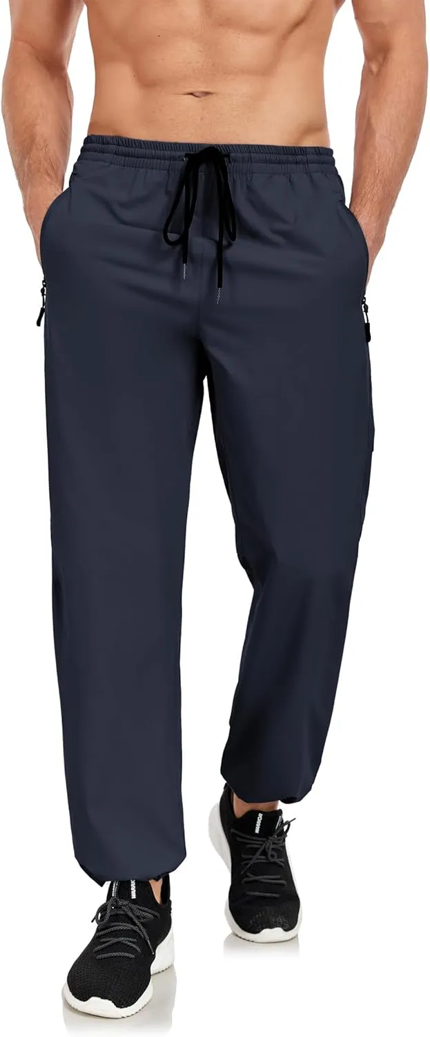 Men's Hiking Pants Lightweight Joggers Elastic Waist Quick Dry Travel Outdoor Running Pants with Zipper Pockets