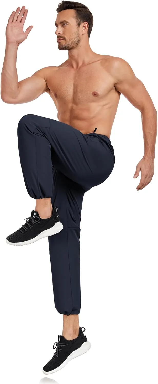 Men's Hiking Pants Lightweight Joggers Elastic Waist Quick Dry Travel Outdoor Running Pants with Zipper Pockets