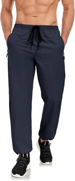 Men's Hiking Pants Lightweight Joggers Elastic Waist Quick Dry Travel Outdoor Running Pants with Zipper Pockets