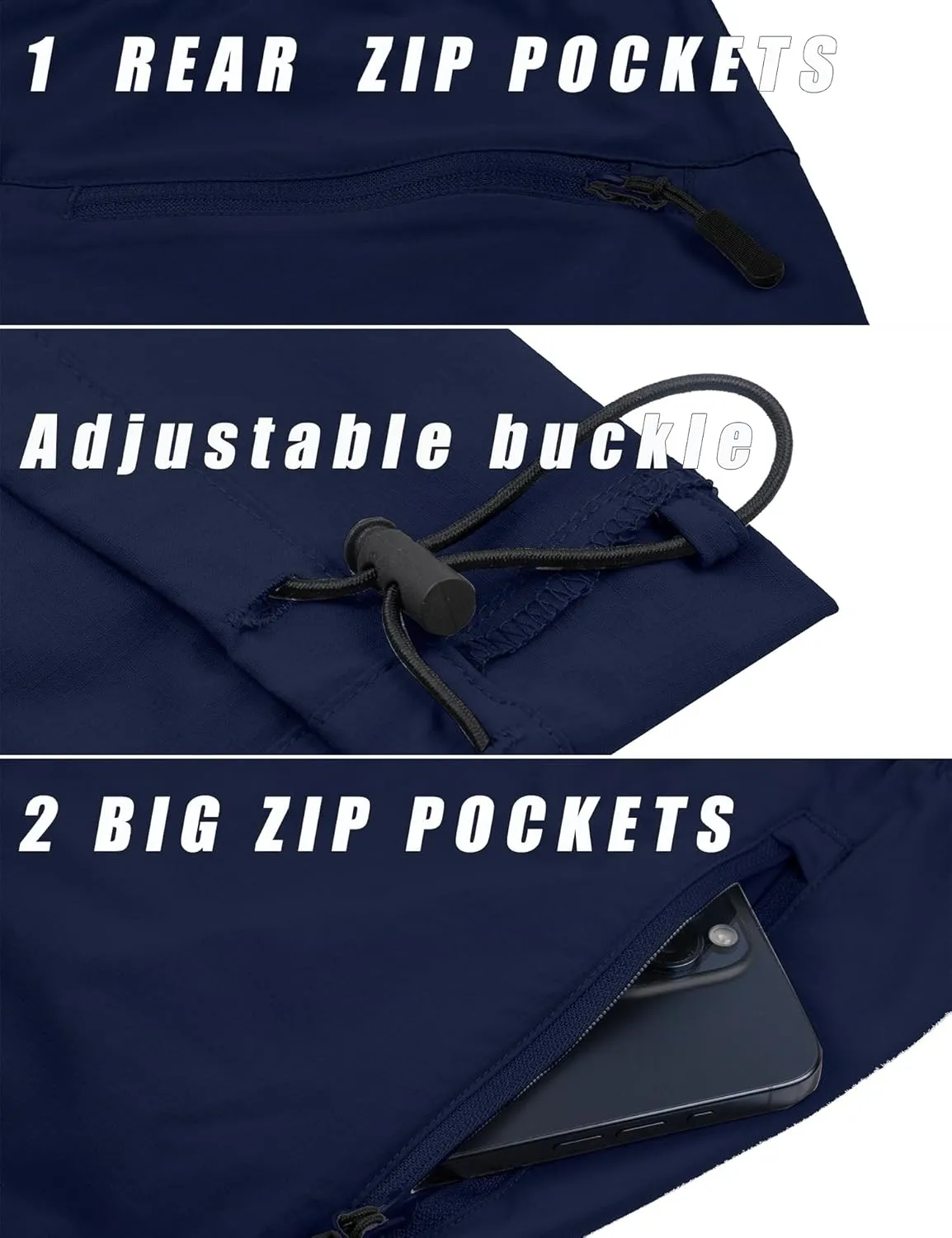 Men's Hiking Pants Lightweight Joggers Elastic Waist Quick Dry Travel Outdoor Running Pants with Zipper Pockets