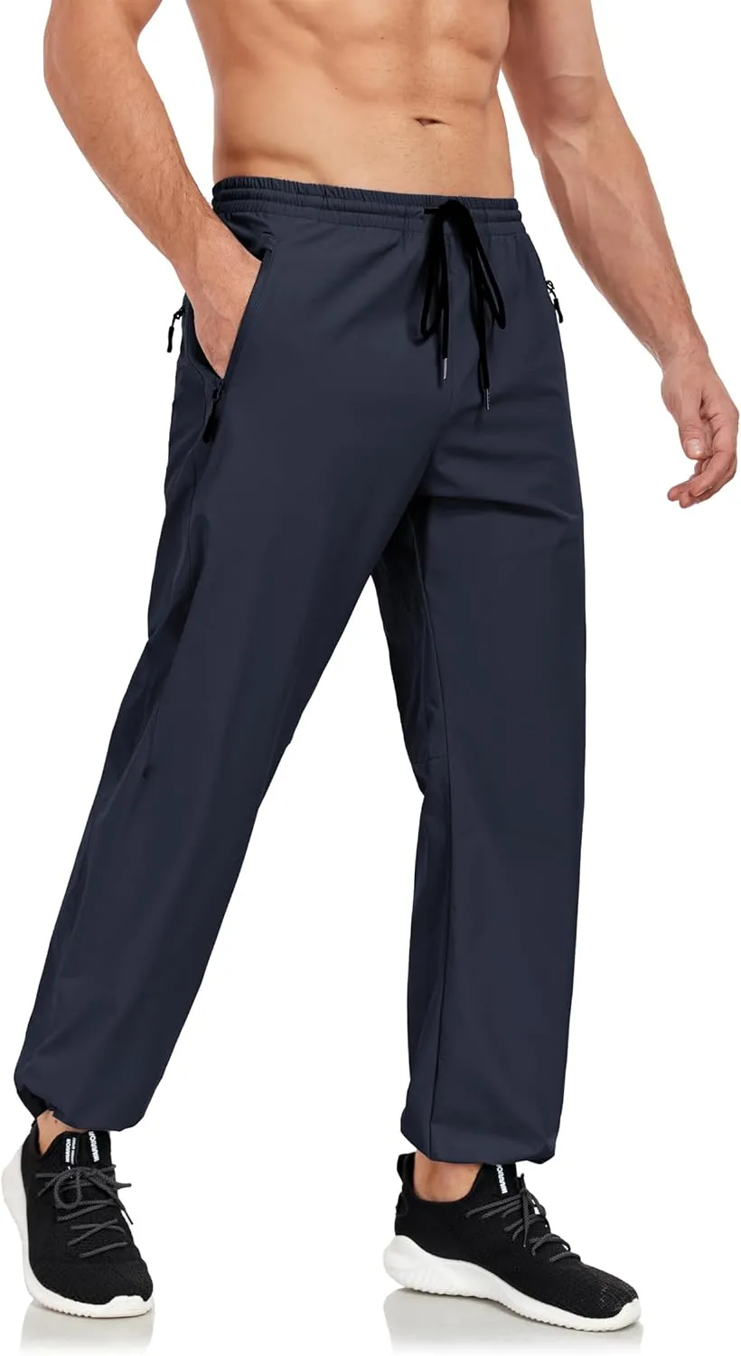 Men's Hiking Pants Lightweight Joggers Elastic Waist Quick Dry Travel Outdoor Running Pants with Zipper Pockets