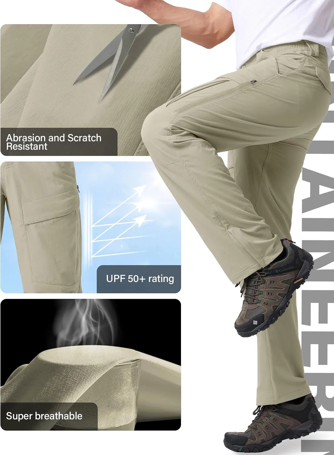 Mens Hiking Pants Quick Cool Dry Tactical Cargo Pants Outdoor Casual Work Waterproof Lightweight for Fishing Safari Camping