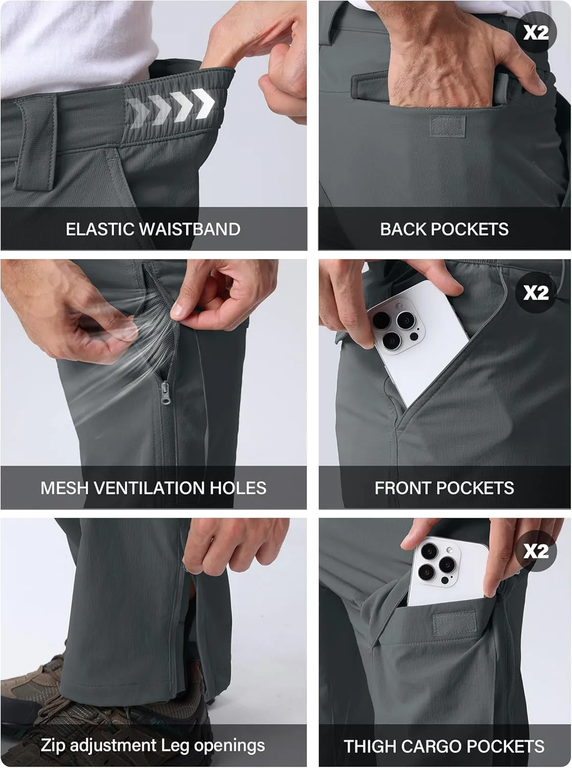 Mens Hiking Pants Quick Cool Dry Tactical Cargo Pants Outdoor Casual Work Waterproof Lightweight for Fishing Safari Camping