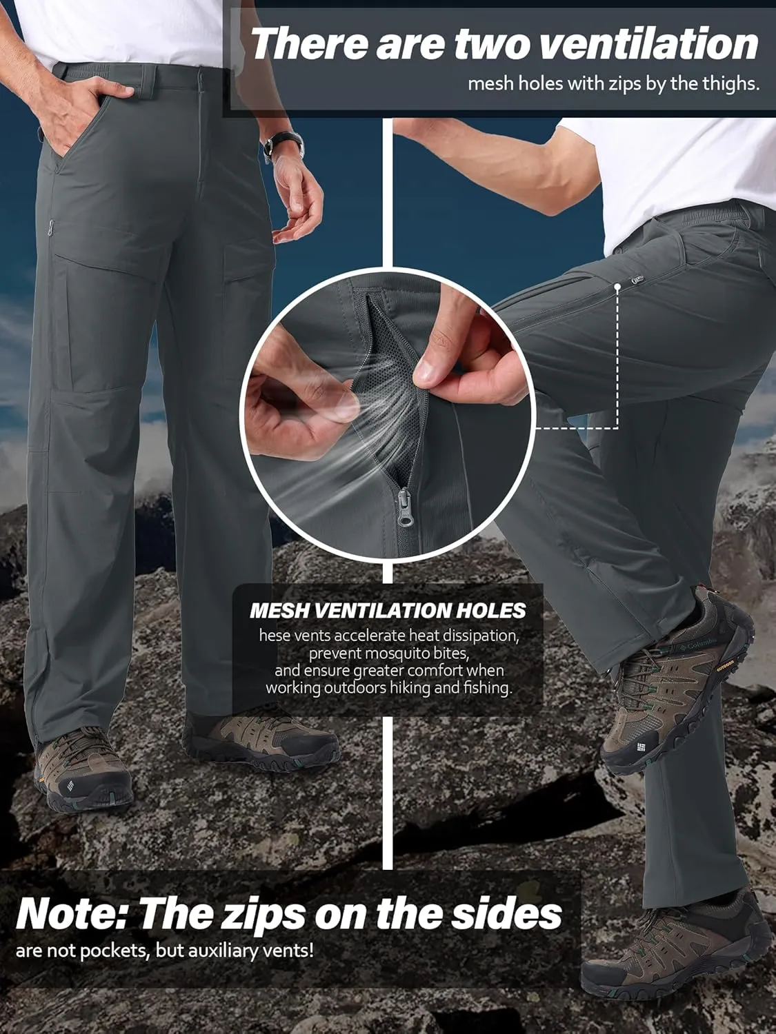 Mens Hiking Pants Quick Cool Dry Tactical Cargo Pants Outdoor Casual Work Waterproof Lightweight for Fishing Safari Camping
