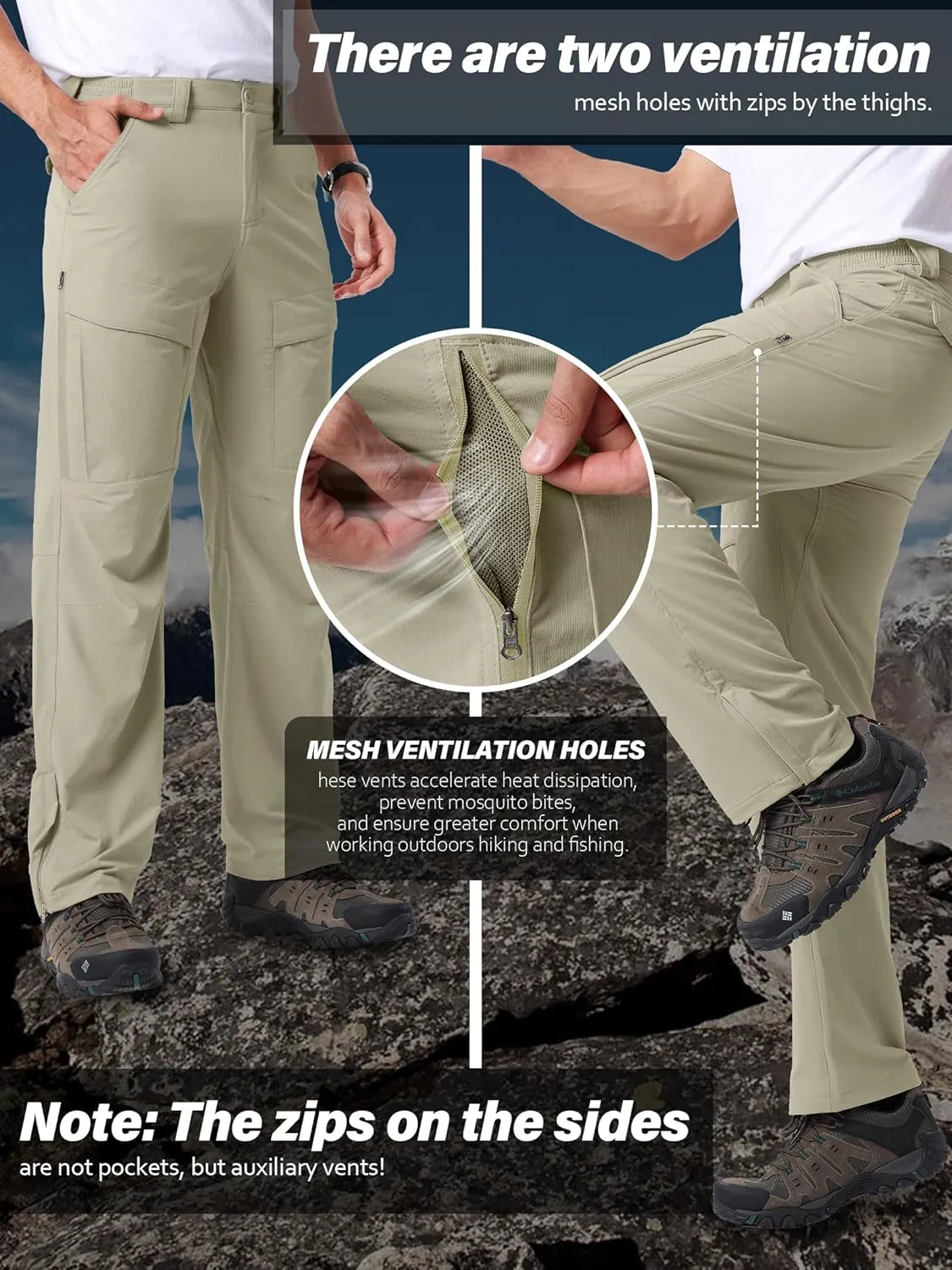 Mens Hiking Pants Quick Cool Dry Tactical Cargo Pants Outdoor Casual Work Waterproof Lightweight for Fishing Safari Camping