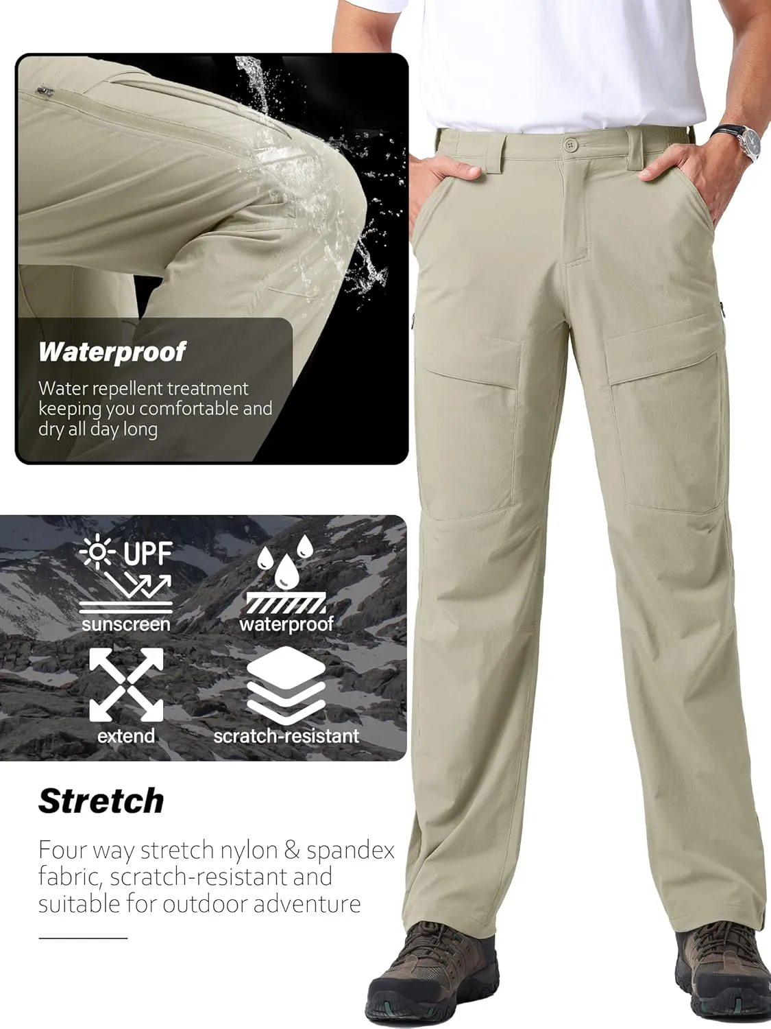 Mens Hiking Pants Quick Cool Dry Tactical Cargo Pants Outdoor Casual Work Waterproof Lightweight for Fishing Safari Camping