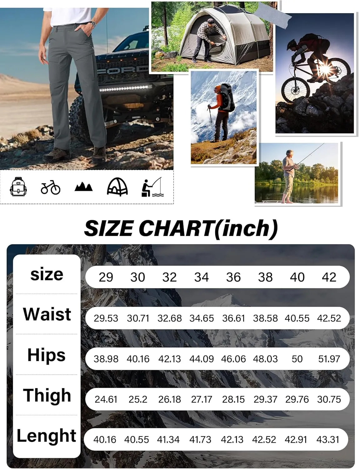 Mens Hiking Pants Quick Cool Dry Tactical Cargo Pants Outdoor Casual Work Waterproof Lightweight for Fishing Safari Camping