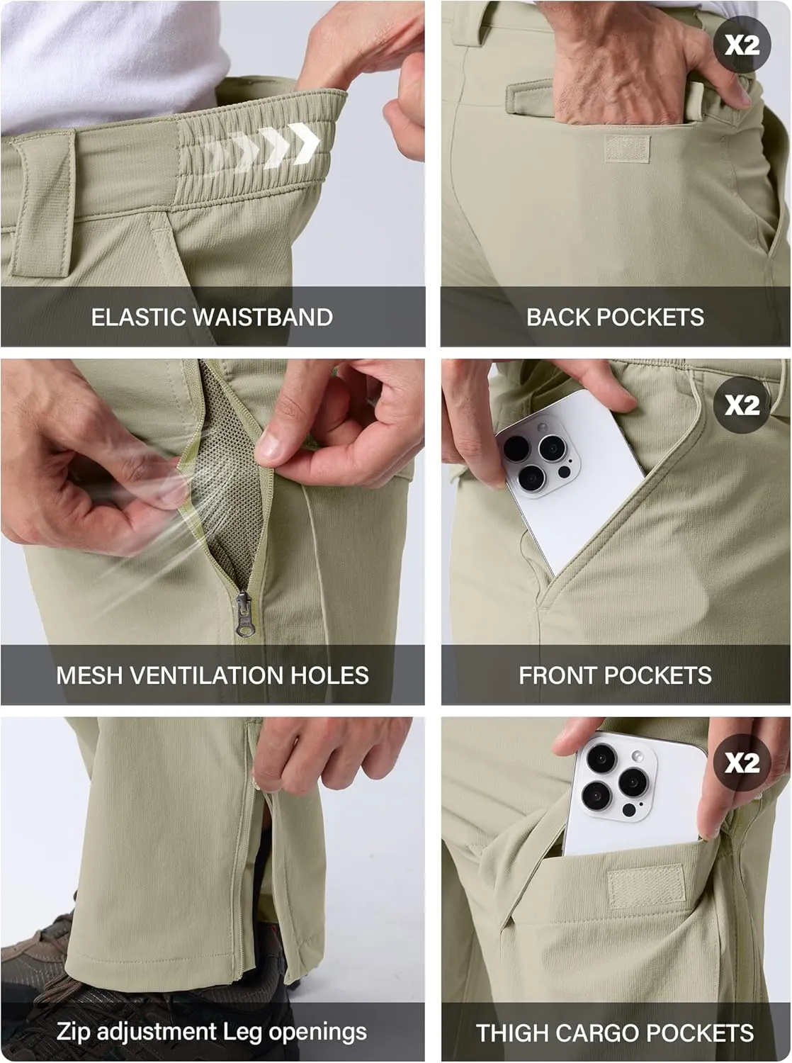 Mens Hiking Pants Quick Cool Dry Tactical Cargo Pants Outdoor Casual Work Waterproof Lightweight for Fishing Safari Camping