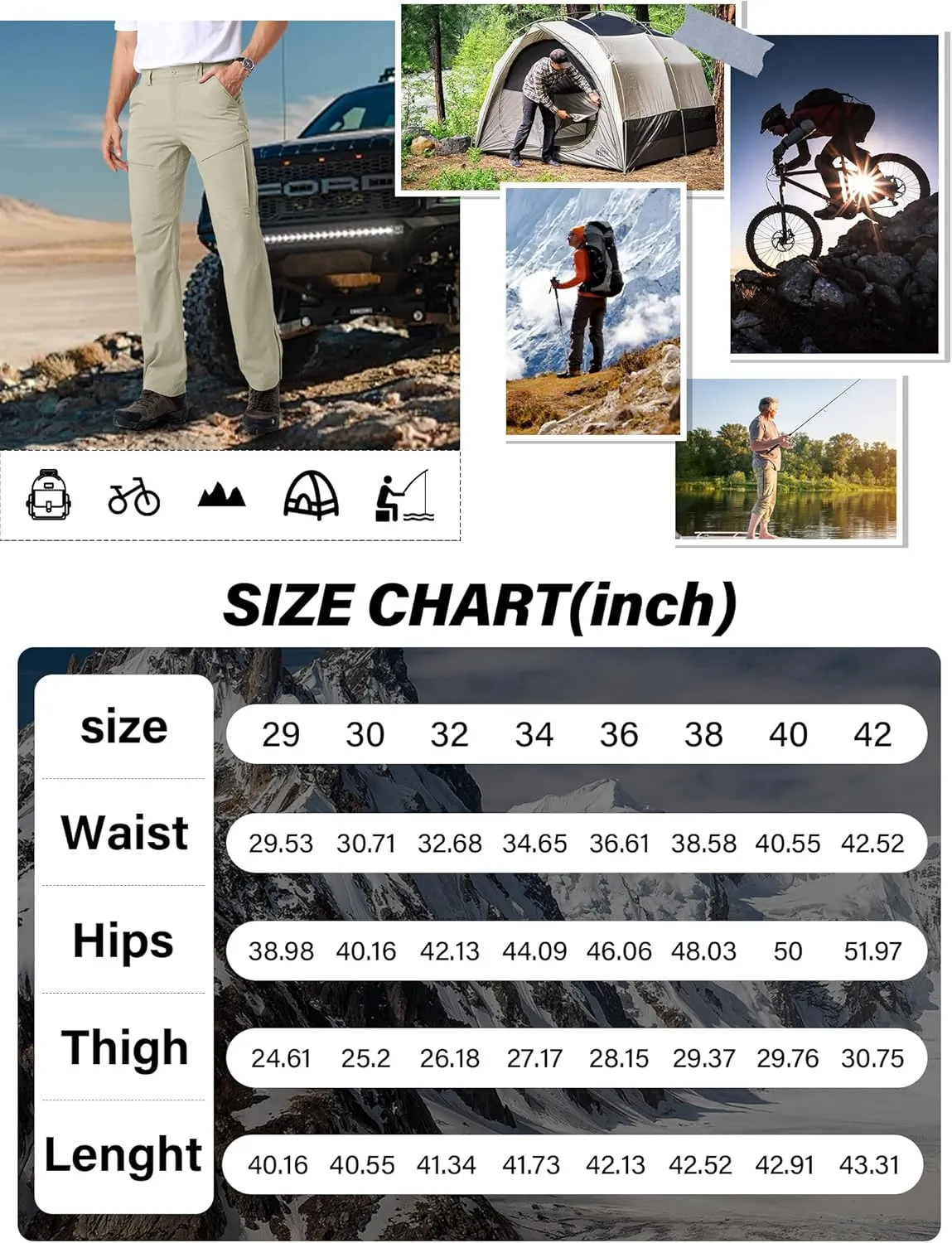 Mens Hiking Pants Quick Cool Dry Tactical Cargo Pants Outdoor Casual Work Waterproof Lightweight for Fishing Safari Camping