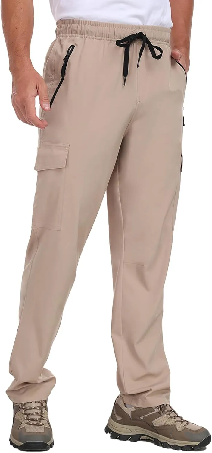 Men's Hiking Pants UPF 50  Cargo Quick Dry Water Resistant Elastic Waist Zip Pockets Travel Work Lightweight Running