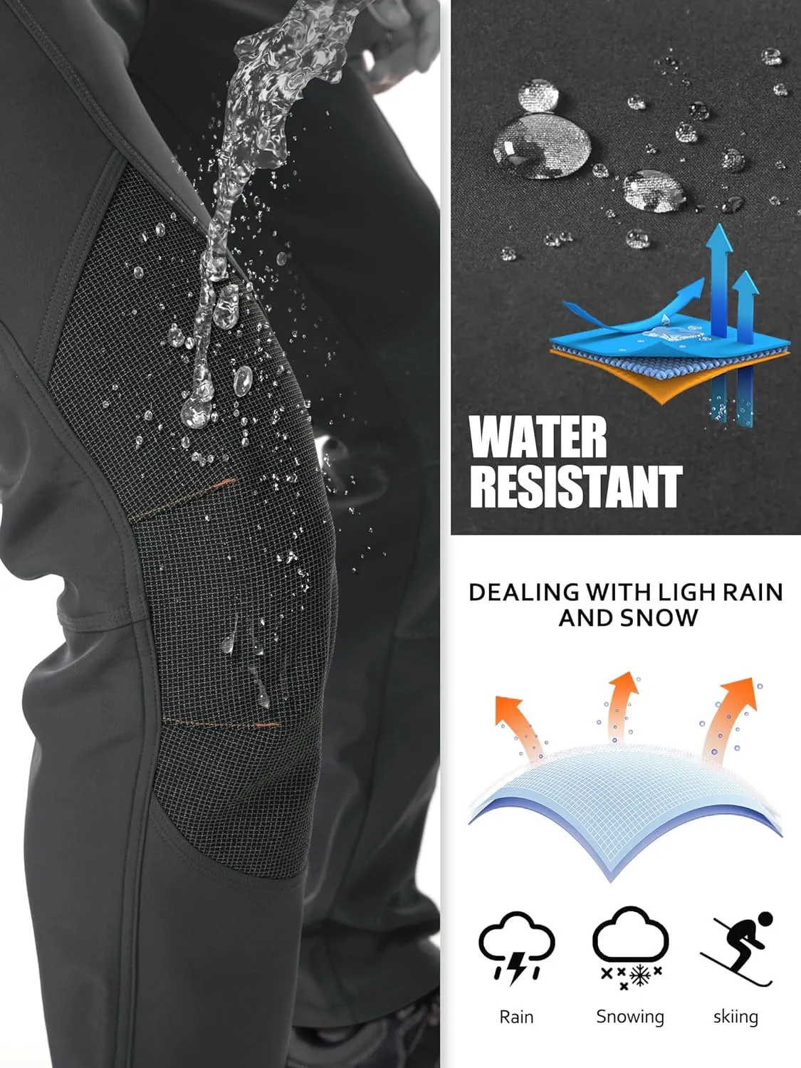 Men's Hiking Tactical Pants Lightweight Snow Ski Outdoor Waterproof Softshell Windproof Winter Fleece Lined Cargo