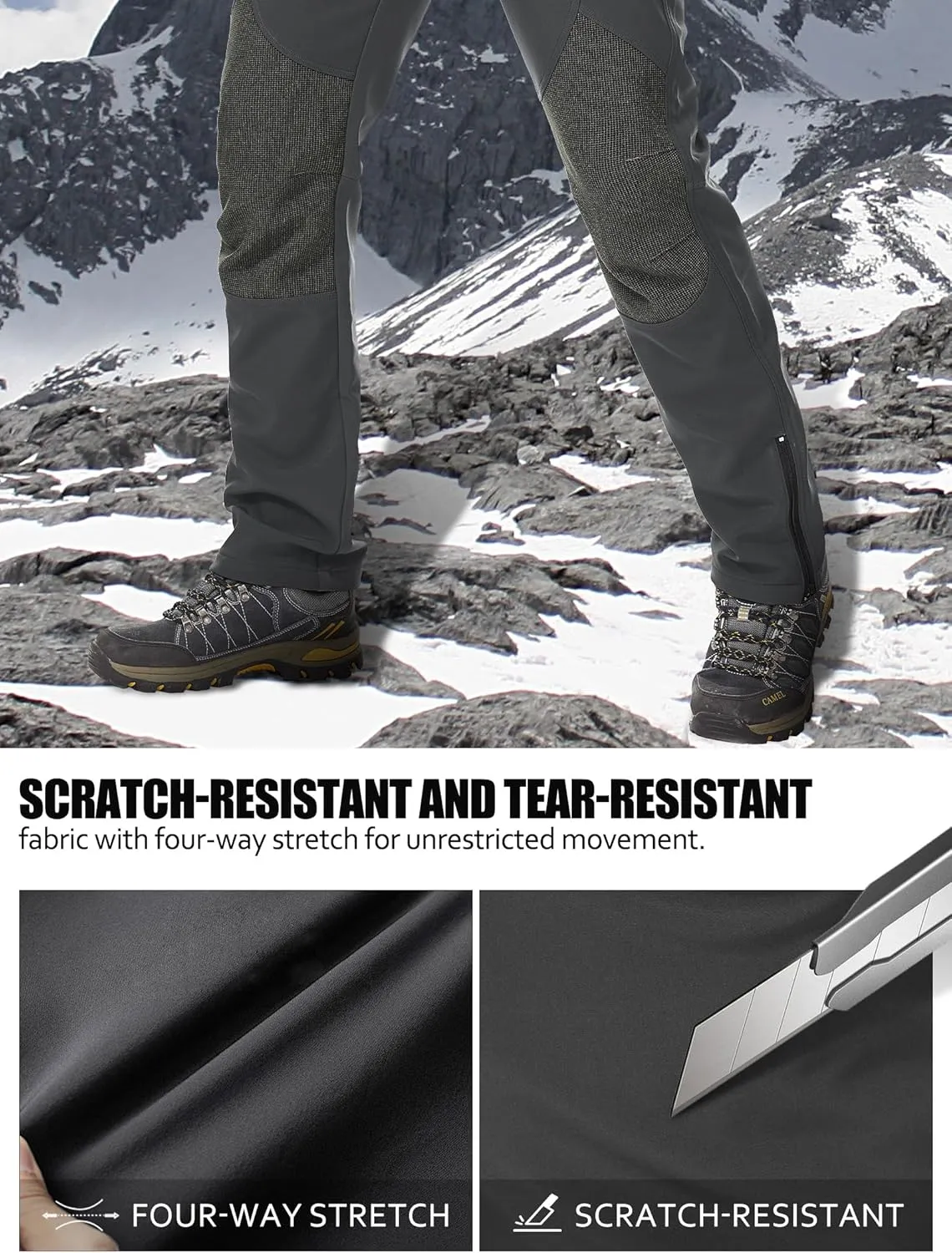 Men's Hiking Tactical Pants Lightweight Snow Ski Outdoor Waterproof Softshell Windproof Winter Fleece Lined Cargo