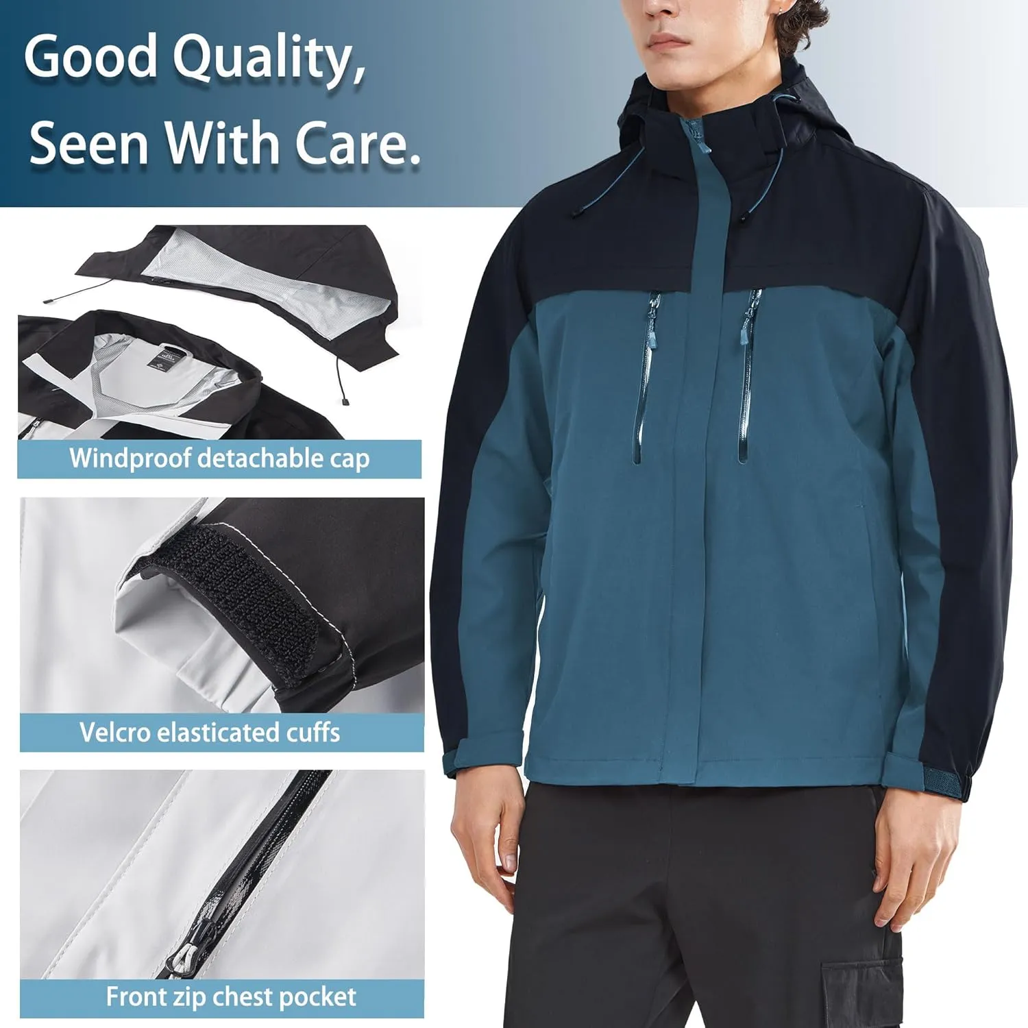 Men's Jacket with Hood Waterproof Windbreaker Lightweight Rainproof Jacket