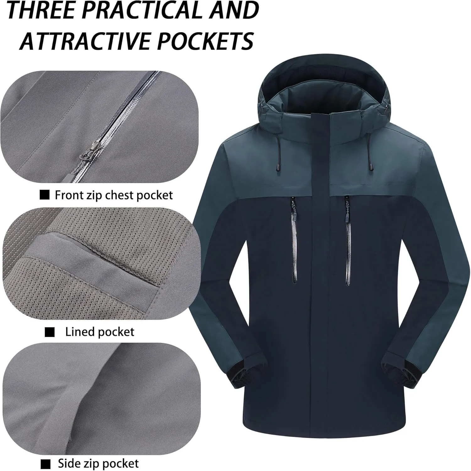 Men's Jacket with Hood Waterproof Windbreaker Lightweight Rainproof Jacket