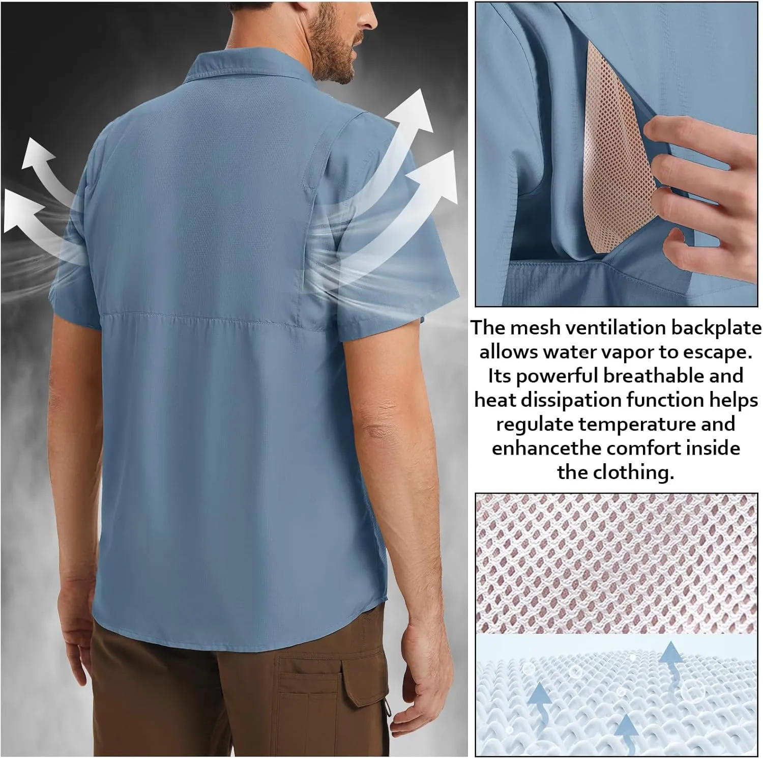 Men's Safari Hiking UPF 50  UV Short Sleeve Button Shirt Lightweight Cooling Quick Dry Outdoor Sun Protection Fishing Shirts