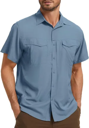 Men's Safari Hiking UPF 50  UV Short Sleeve Button Shirt Lightweight Cooling Quick Dry Outdoor Sun Protection Fishing Shirts