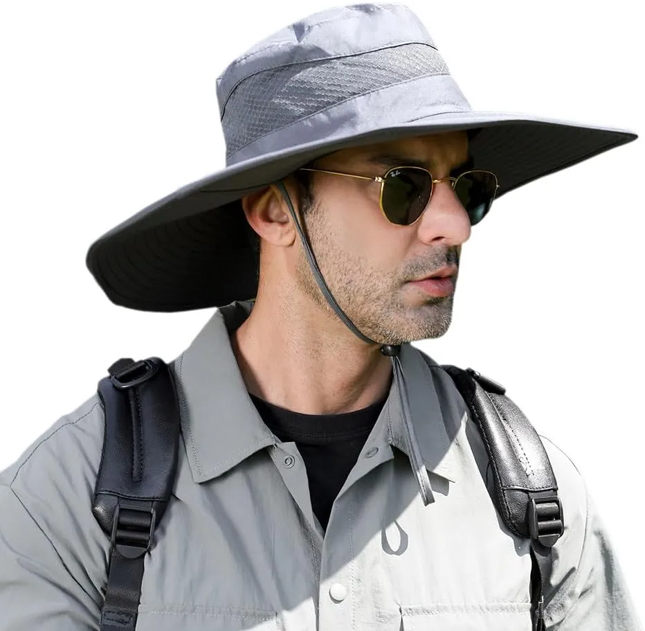 Men's Solar Cooling Hat - Wide-Brimmed Visor with 2 Fans, Waterproof Fishing hat with Built-in Solar Panel.