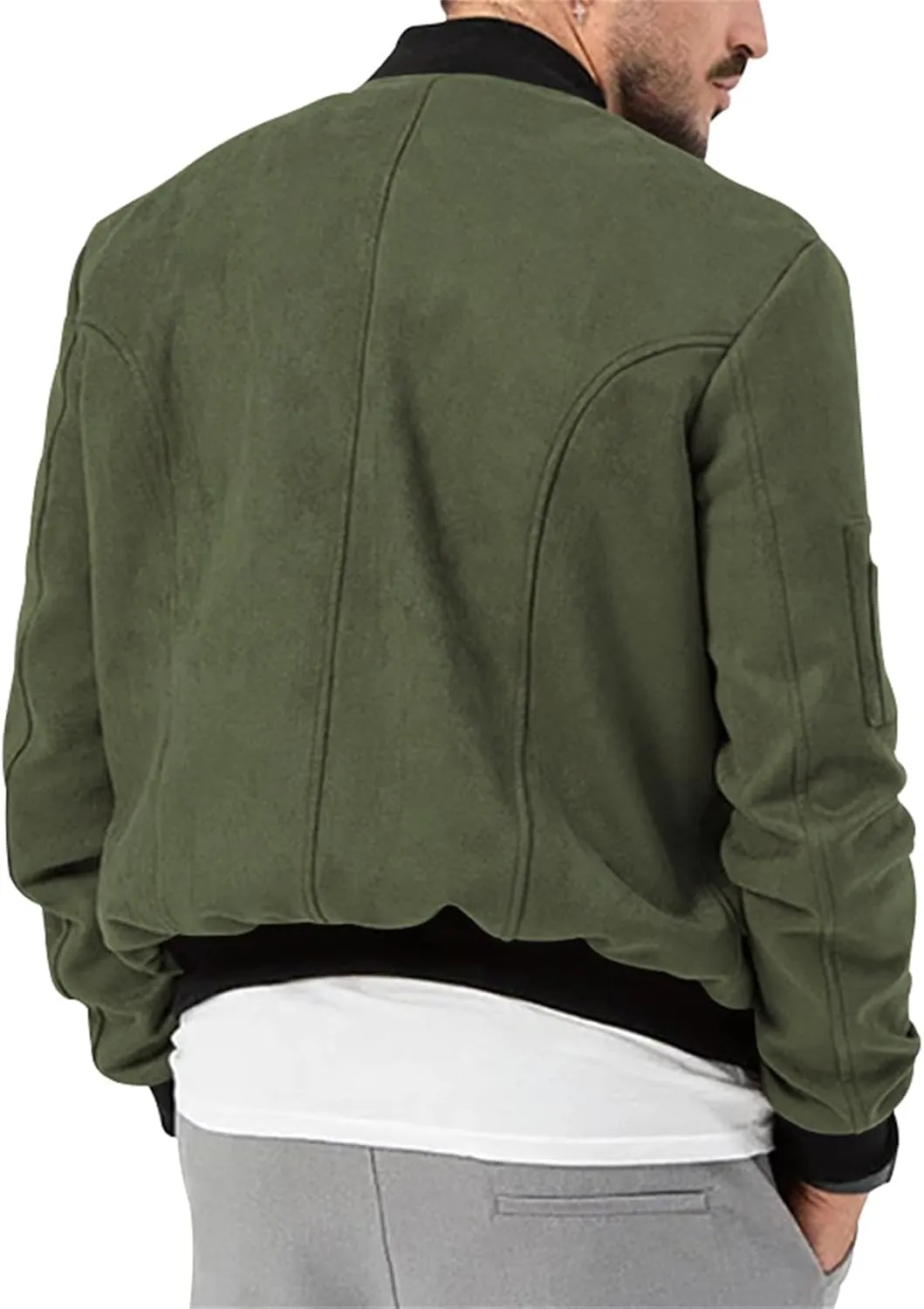 Men’s Suede Bomber Jacket Lightweight Classic Fit Snap Button Down Varsity Coat Casual Spring Fall Windbreaker