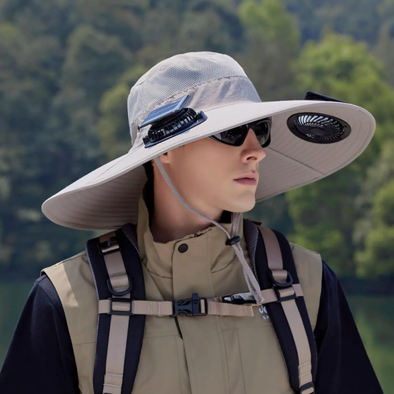 Mens Sun Hat with Solar Fans Built in, Cooling Fishing Hat,2025 New Colitt Wide Brim Solar Fishing Hat with 2 Built in Fan