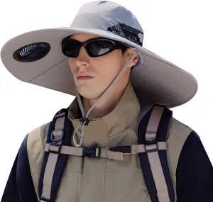 Mens Sun Hat with Solar Fans Built in, Cooling Fishing Hat,2025 New Colitt Wide Brim Solar Fishing Hat with 2 Built in Fan