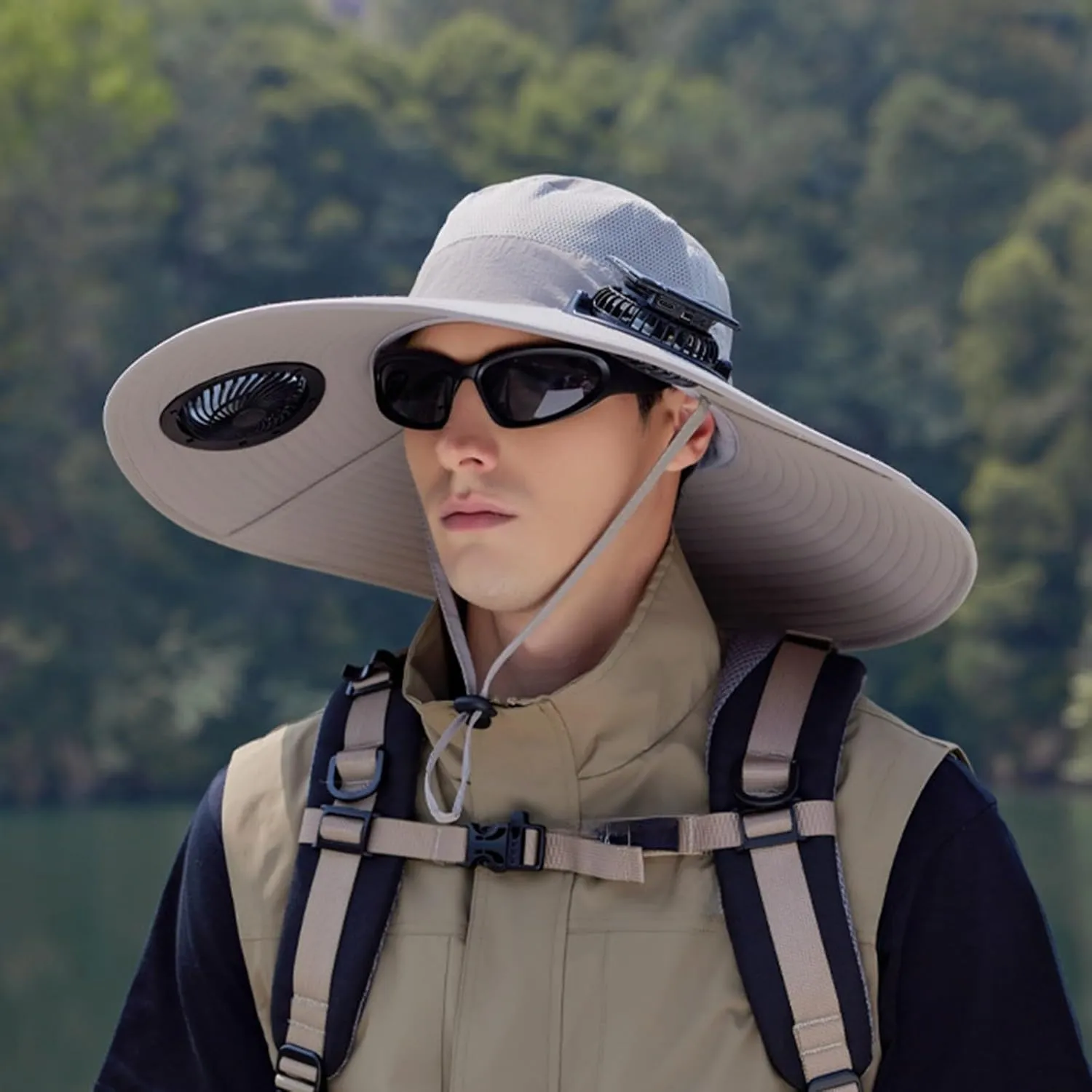 Mens Sun Hat with Solar Fans Built in, Cooling Fishing Hat,2025 New Colitt Wide Brim Solar Fishing Hat with 2 Built in Fan